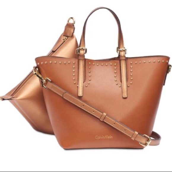 Calvin Klein Bag-in-Bag Brown Studded Purse. - Picture 9 of 11